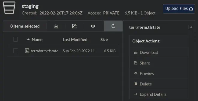 MinIO object store GUI showing the buckets panel